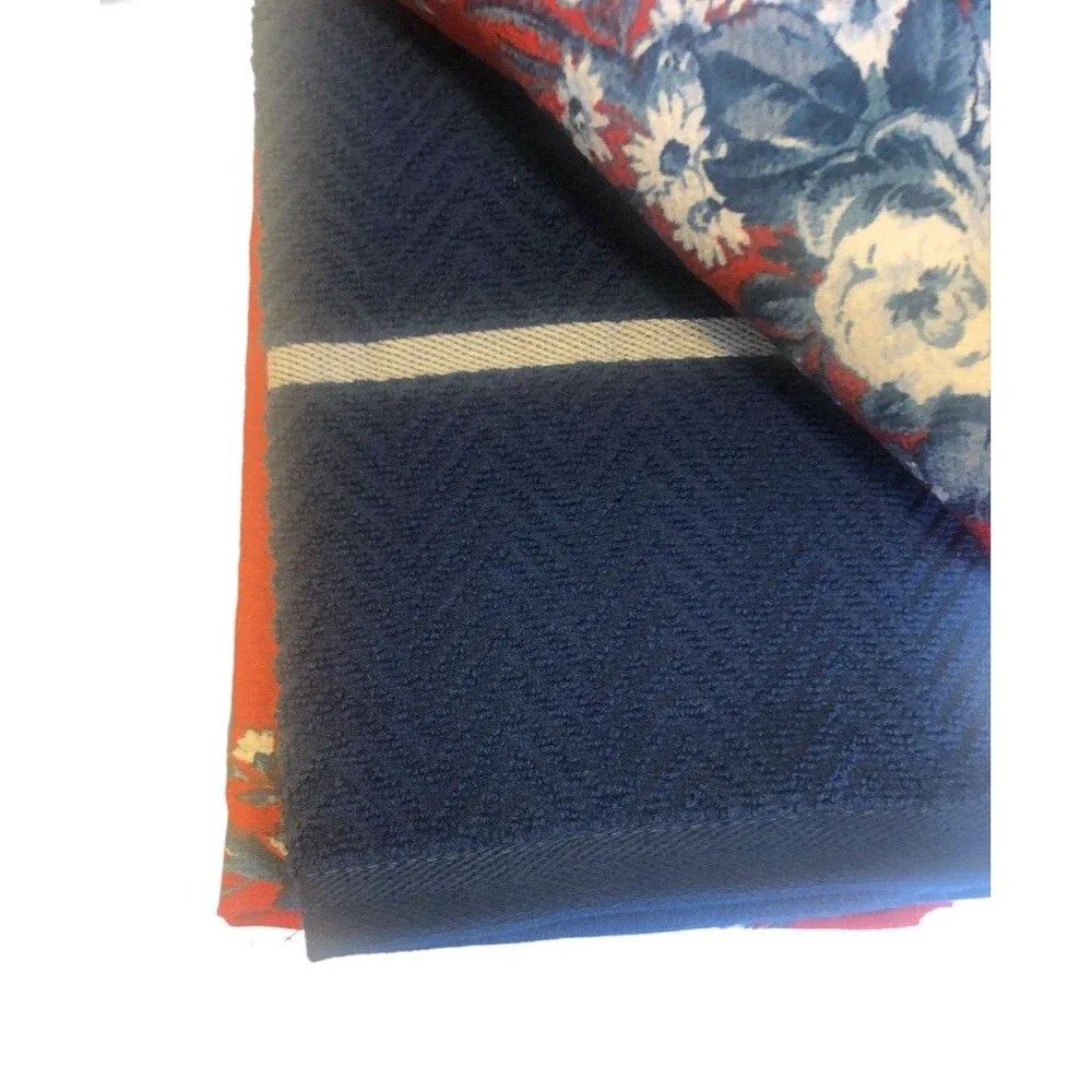 Ralph Lauren Kitchen Dish Towels Red Blue White Floral Cotton 17X28 Set of 3